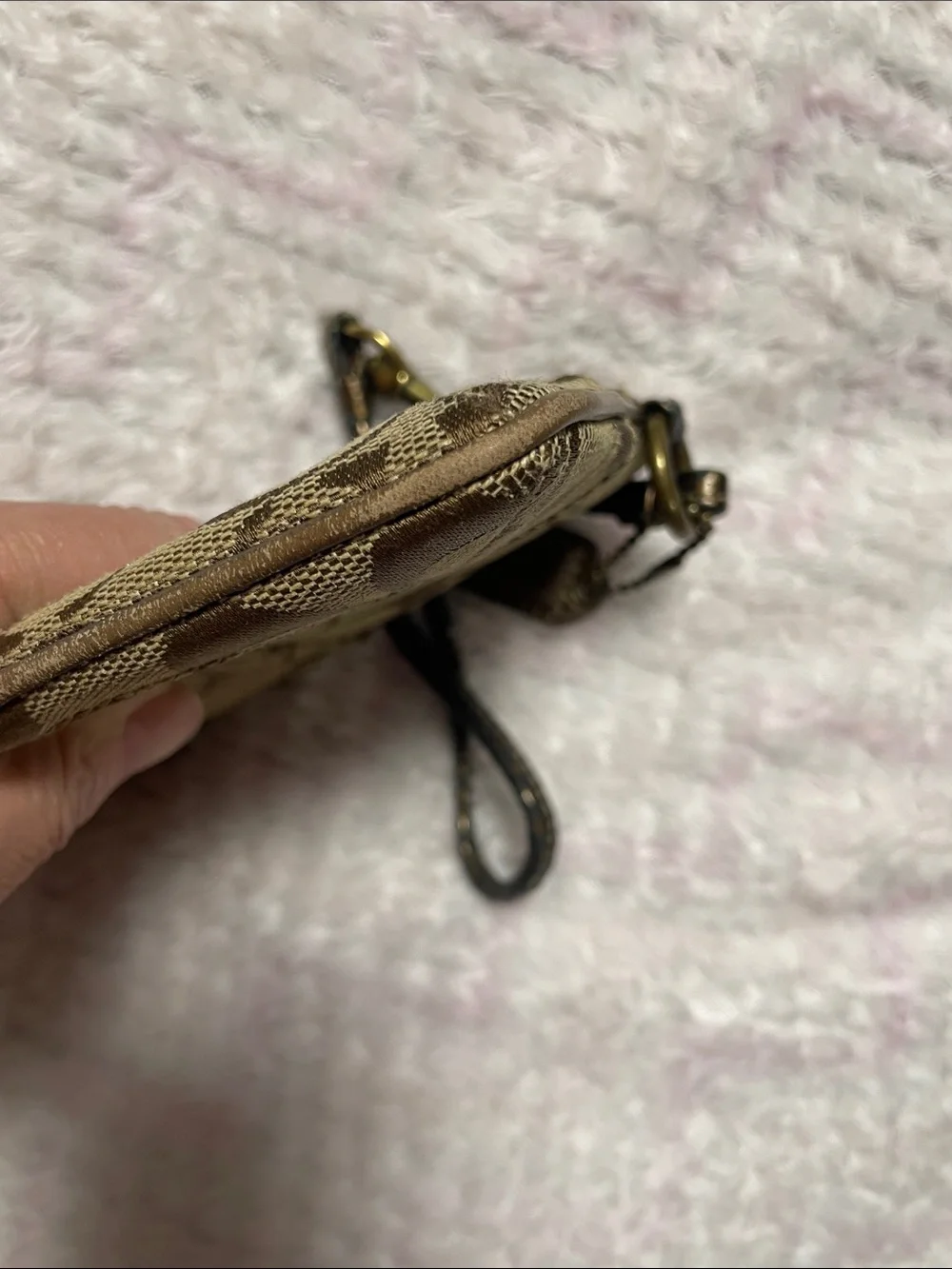 Coach Brown Signature Canvas Wristlet with Leather Tag
